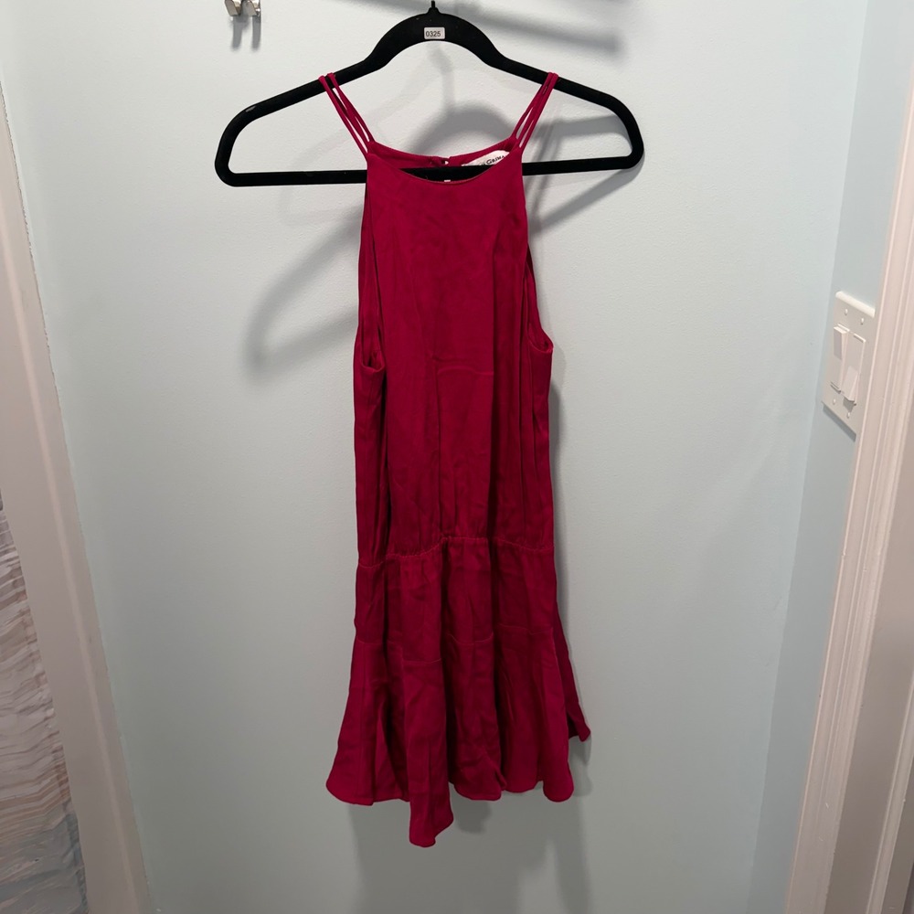 Karina Grimaldi Style 3000 Ruffle Mini Dress Size S Magenta Pink Rayon Halter